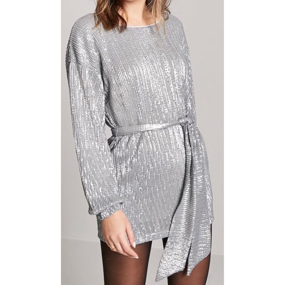 Silver long sleeve sequin Forever 21 mini dress